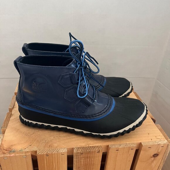Sorel Size 6.5 Navy Blue Out N About Waterproof Leather Insulated Duck Rain Boot - Picture 5 of 13